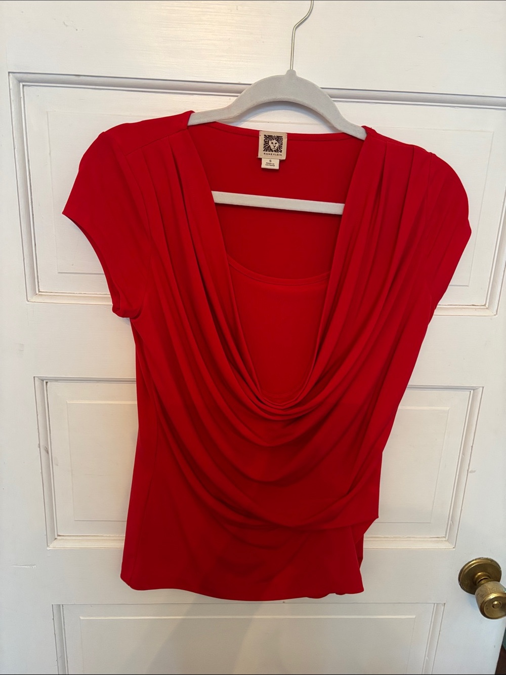 Anne Klein Red Draped Cowl Neck Blouse